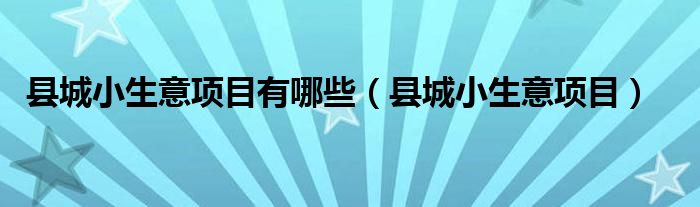 县城小生意项目有哪些（县城小生意项目）