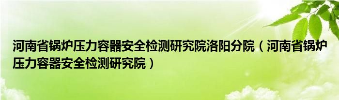 河南省锅炉压力容器安全检测研究院洛阳分院（河南省锅炉压力容器安全检测研究院）