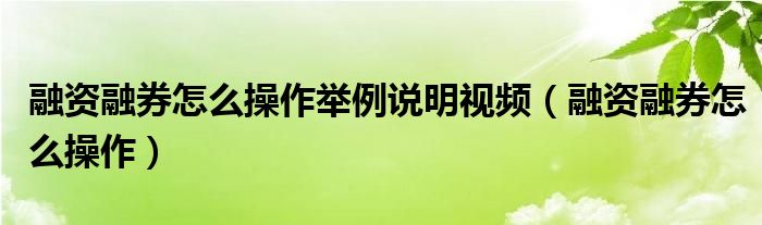 融资融券怎么操作举例说明视频（融资融券怎么操作）