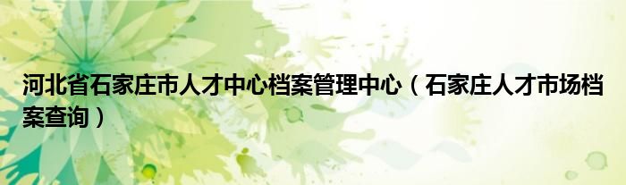 河北省石家庄市人才中心档案管理中心（石家庄人才市场档案查询）