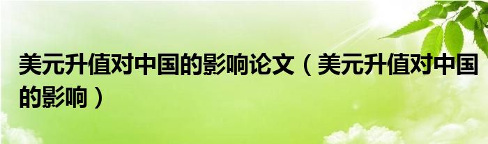 美元升值对中国的影响论文（美元升值对中国的影响）