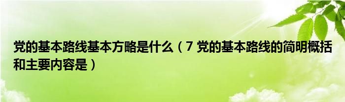 党的基本路线基本方略是什么（7 党的基本路线的简明概括和主要内容是）