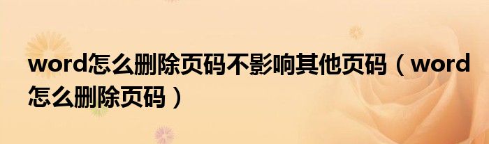 word怎么删除页码不影响其他页码（word怎么删除页码）