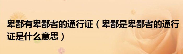 卑鄙有卑鄙者的通行证（卑鄙是卑鄙者的通行证是什么意思）
