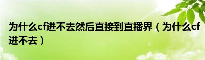 为什么cf进不去然后直接到直播界（为什么cf进不去）