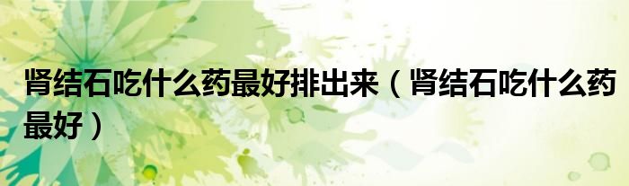 肾结石吃什么药最好排出来（肾结石吃什么药最好）