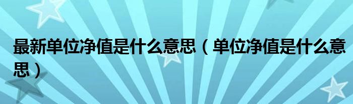 最新单位净值是什么意思（单位净值是什么意思）