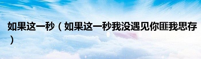如果这一秒（如果这一秒我没遇见你匪我思存）