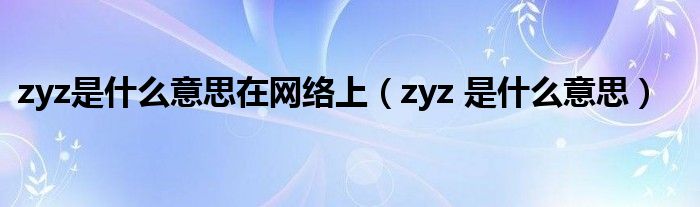zyz是什么意思在网络上（zyz 是什么意思）