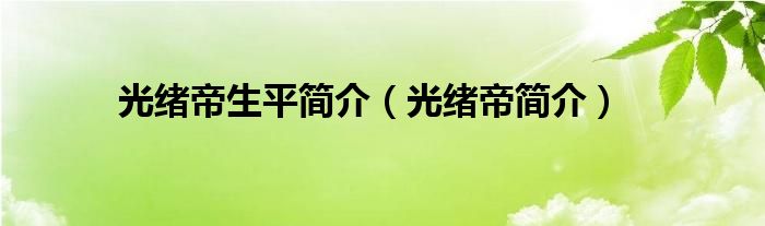 光绪帝生平简介（光绪帝简介）
