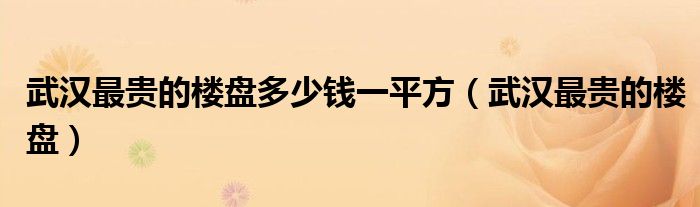 武汉最贵的楼盘多少钱一平方（武汉最贵的楼盘）