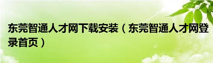东莞智通人才网下载安装（东莞智通人才网登录首页）