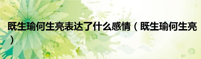 既生瑜何生亮表达了什么感情（既生瑜何生亮）