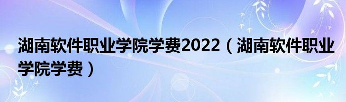 湖南软件职业学院学费2022（湖南软件职业学院学费）