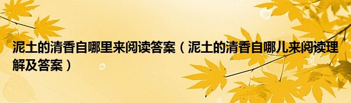 泥土的清香自哪里来阅读答案（泥土的清香自哪儿来阅读理解及答案）