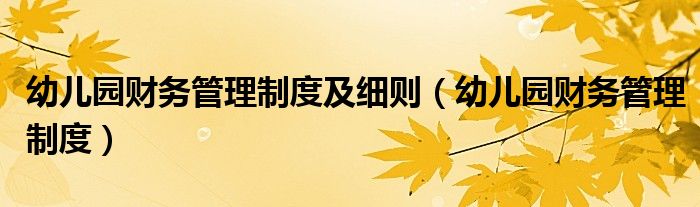 幼儿园财务管理制度及细则（幼儿园财务管理制度）