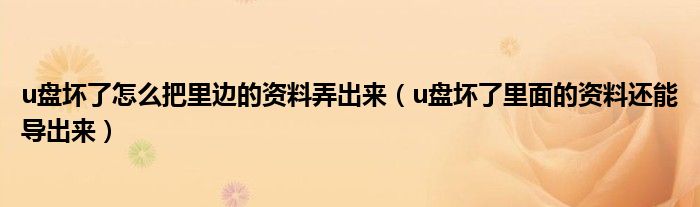 u盘坏了怎么把里边的资料弄出来（u盘坏了里面的资料还能导出来）