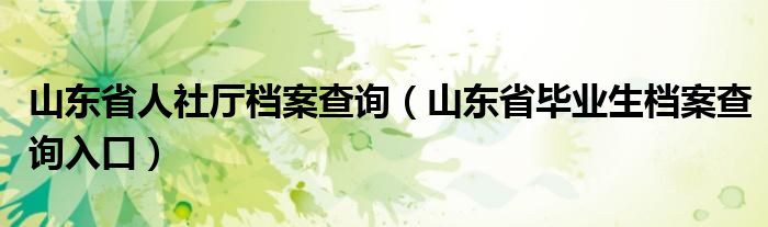 山东省人社厅档案查询（山东省毕业生档案查询入口）