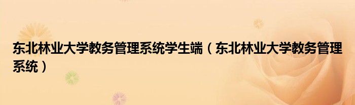 东北林业大学教务管理系统学生端（东北林业大学教务管理系统）