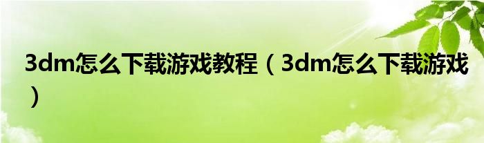 3dm怎么下载游戏教程（3dm怎么下载游戏）