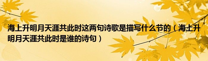 海上升明月天涯共此时这两句诗歌是描写什么节的（海上升明月天涯共此时是谁的诗句）