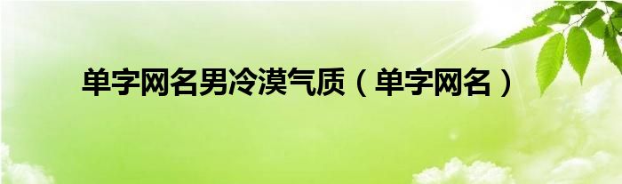 单字网名男冷漠气质（单字网名）