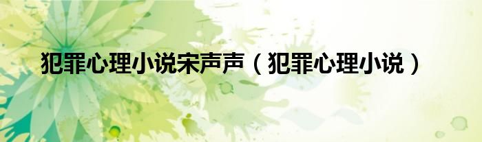 犯罪心理小说宋声声（犯罪心理小说）