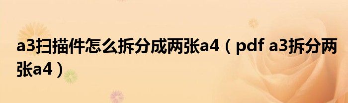 a3扫描件怎么拆分成两张a4（pdf a3拆分两张a4）