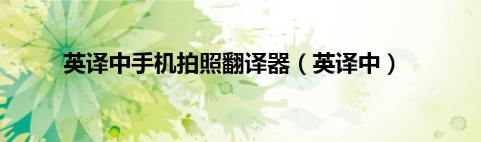 英译中手机拍照翻译器（英译中）