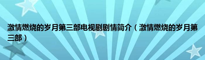 激情燃烧的岁月第三部电视剧剧情简介（激情燃烧的岁月第三部）