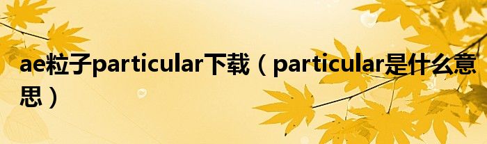 ae粒子particular下载（particular是什么意思）