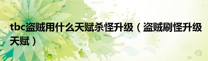 tbc盗贼用什么天赋杀怪升级（盗贼刷怪升级天赋）