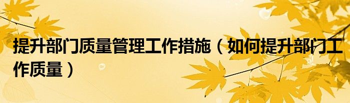 提升部门质量管理工作措施（如何提升部门工作质量）