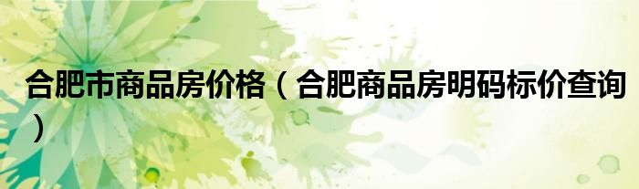 合肥市商品房价格（合肥商品房明码标价查询）