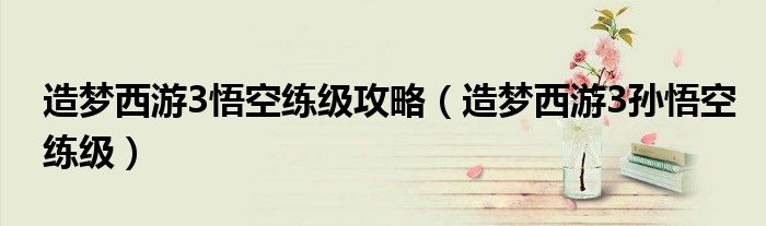 造梦西游3悟空练级攻略（造梦西游3孙悟空练级）
