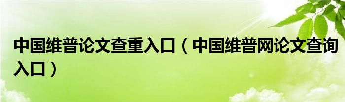 中国维普论文查重入口（中国维普网论文查询入口）