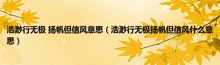 浩渺行无极 扬帆但信风意思（浩渺行无极扬帆但信风什么意思）