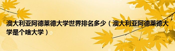 澳大利亚阿德莱德大学世界排名多少（澳大利亚阿德莱德大学是个啥大学）