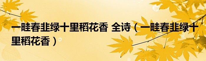 一畦春韭绿十里稻花香 全诗（一畦春韭绿十里稻花香）