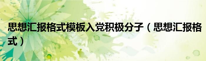 思想汇报格式模板入党积极分子（思想汇报格式）