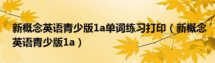 新概念英语青少版1a单词练习打印（新概念英语青少版1a）