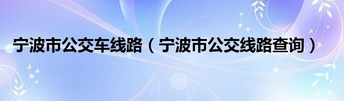 宁波市公交车线路（宁波市公交线路查询）