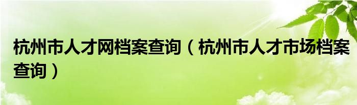 杭州市人才网档案查询（杭州市人才市场档案查询）