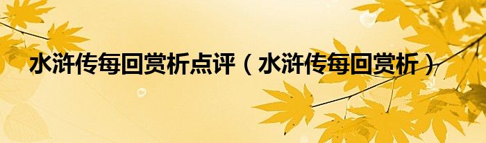 水浒传每回赏析点评（水浒传每回赏析）