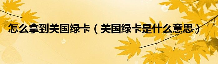 怎么拿到美国绿卡（美国绿卡是什么意思）