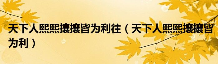 天下人熙熙攘攘皆为利往（天下人熙熙攘攘皆为利）
