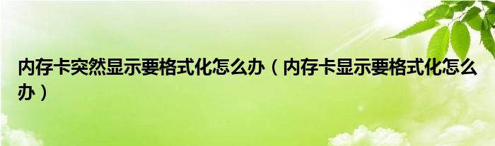 内存卡突然显示要格式化怎么办（内存卡显示要格式化怎么办）
