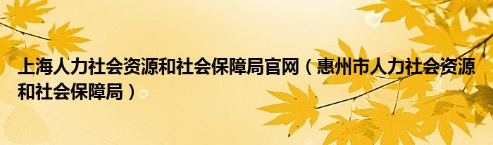 上海人力社会资源和社会保障局官网（惠州市人力社会资源和社会保障局）