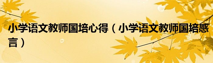 小学语文教师国培心得（小学语文教师国培感言）