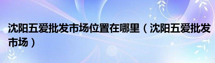 沈阳五爱批发市场位置在哪里（沈阳五爱批发市场）